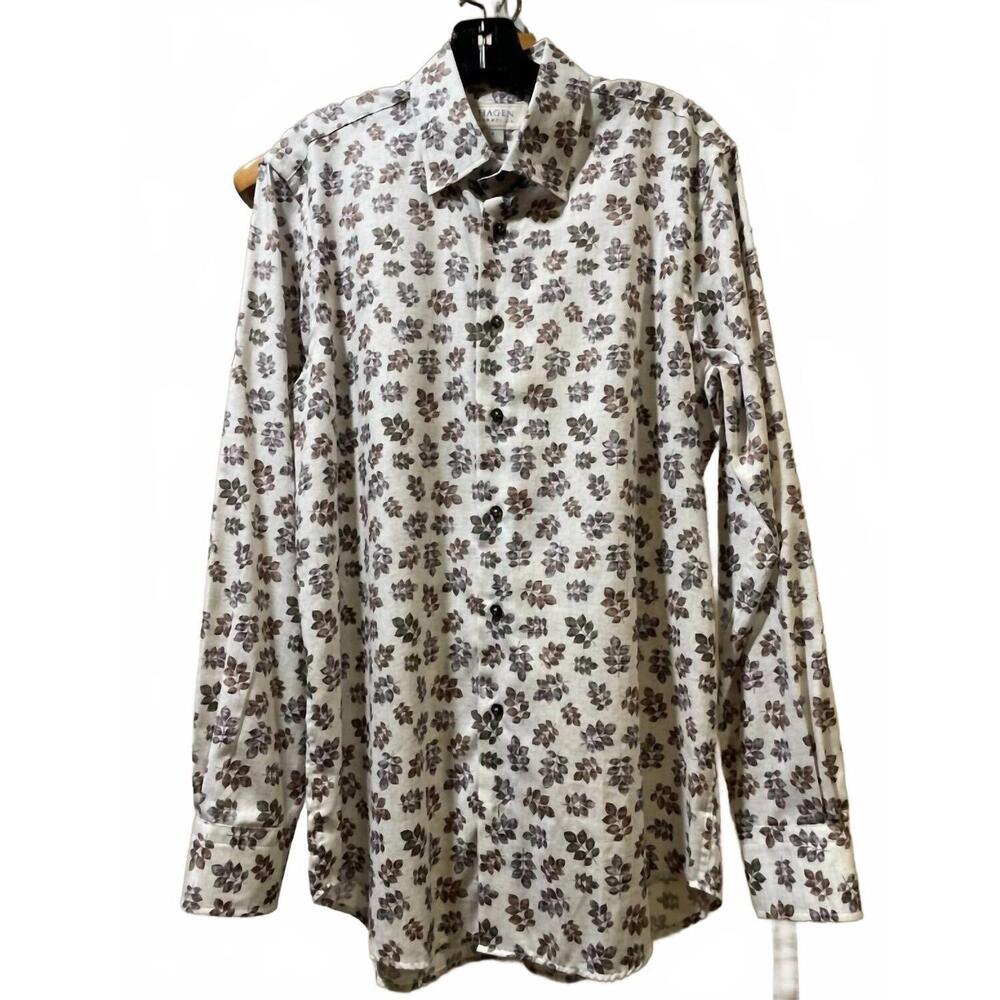 NEW HAGEN CARMEL men's printed button up shirt in white multi